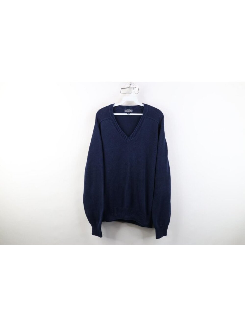 Vtg 90s Lands End Mens XL Faded Blank Cotton Ribbed Knit Sweater Blue Cotton USA